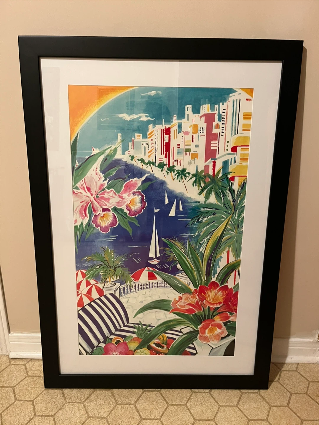 Eva Kane Custom South Beach Miami Print Art black wood frame