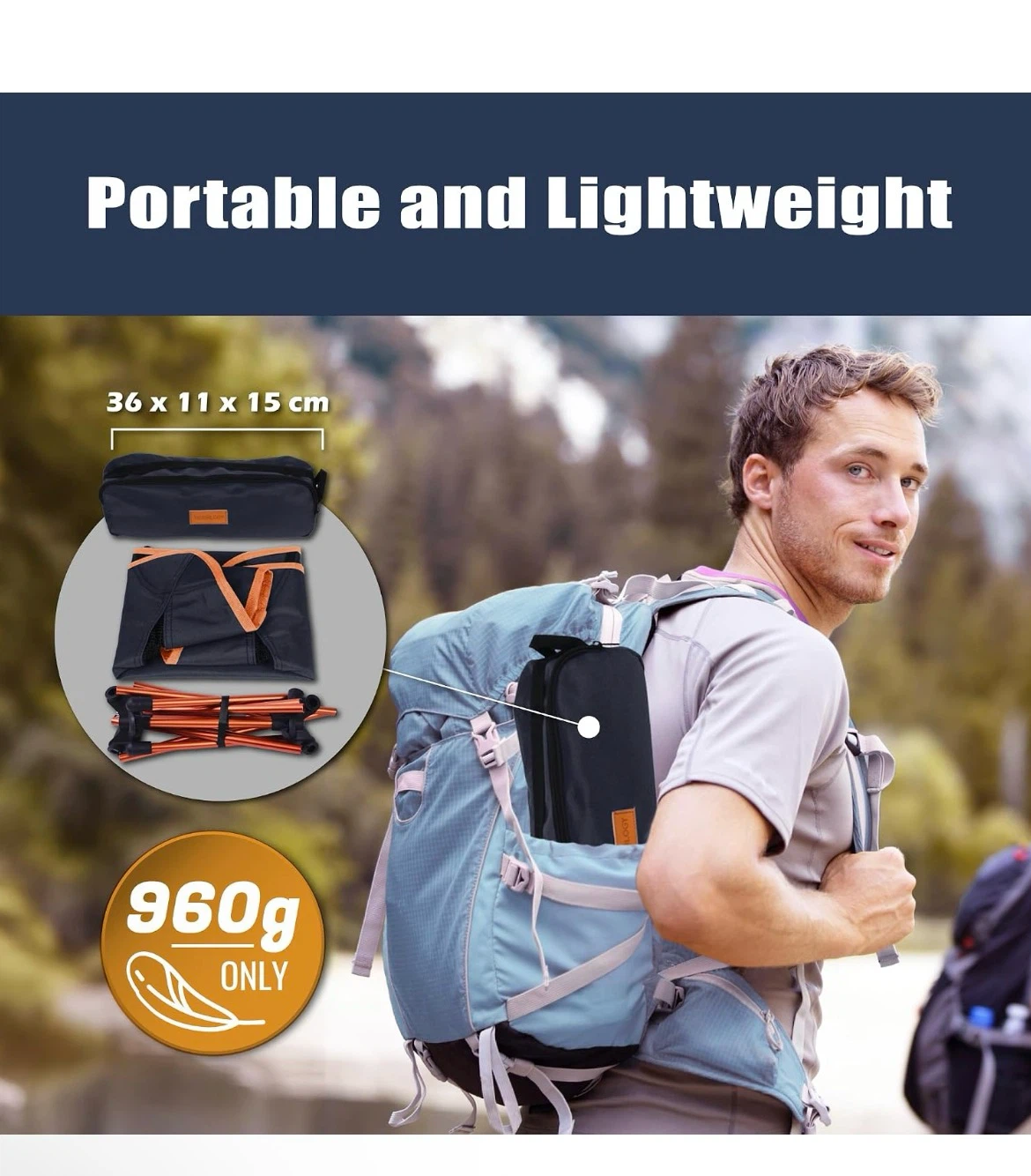TREKLOGIC Portable Camping Chair - Black/Orange - photo 3