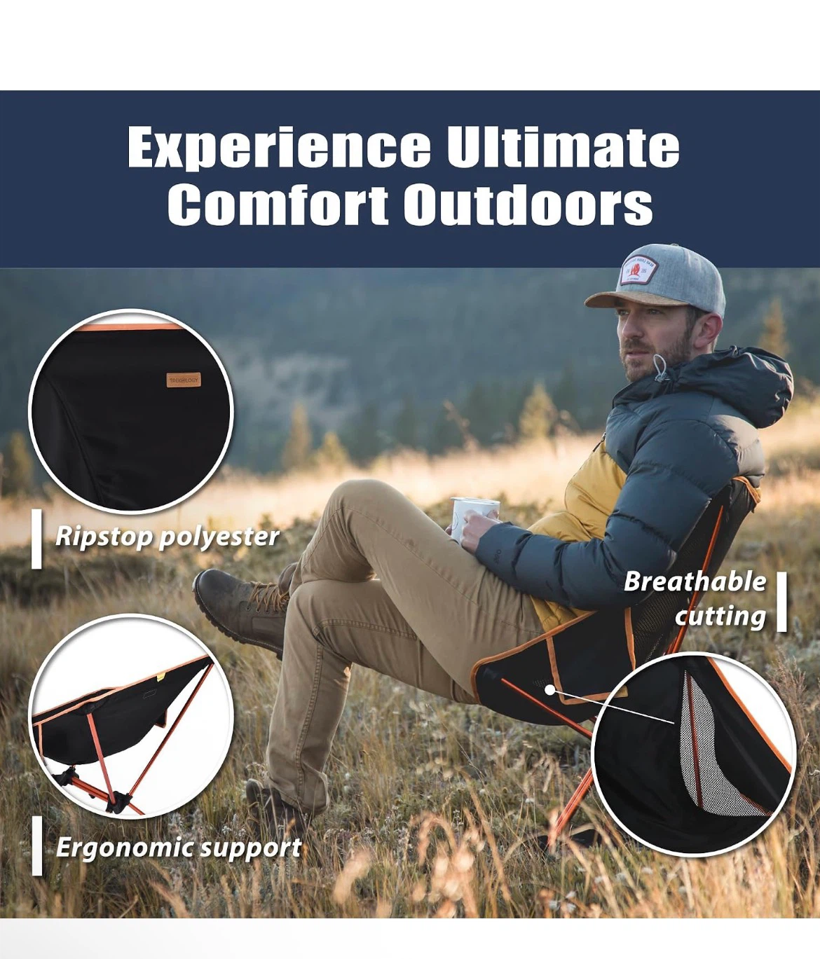 TREKLOGIC Portable Camping Chair - Black/Orange - photo 4