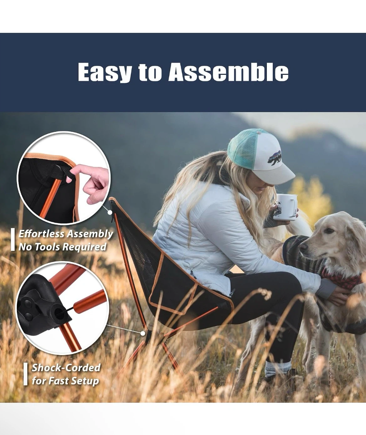 TREKLOGIC Portable Camping Chair - Black/Orange - photo 5
