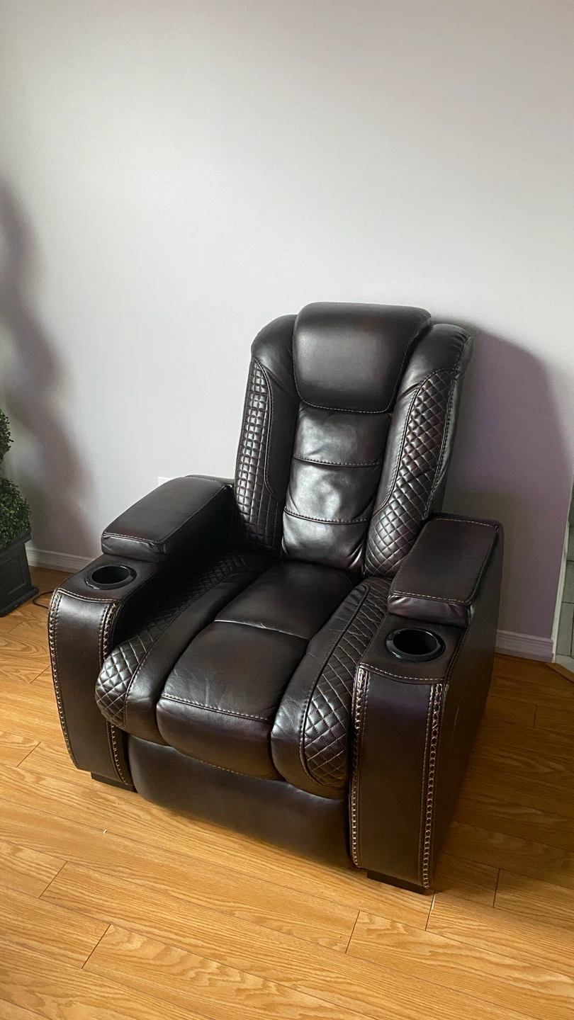 Brown Leather Loveseat Recliner with Cup Holders
