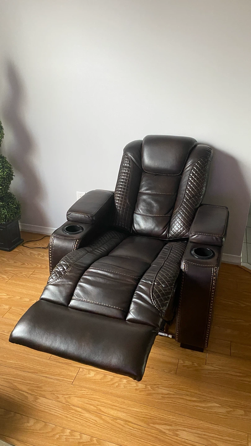 Brown Leather Loveseat Recliner with Cup Holders - photo 2