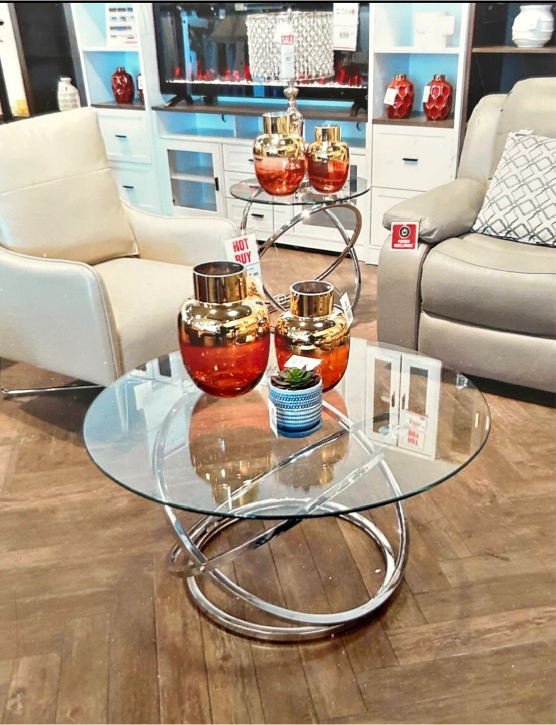 Glass Top Coffee Table with Chrome Swirl Base