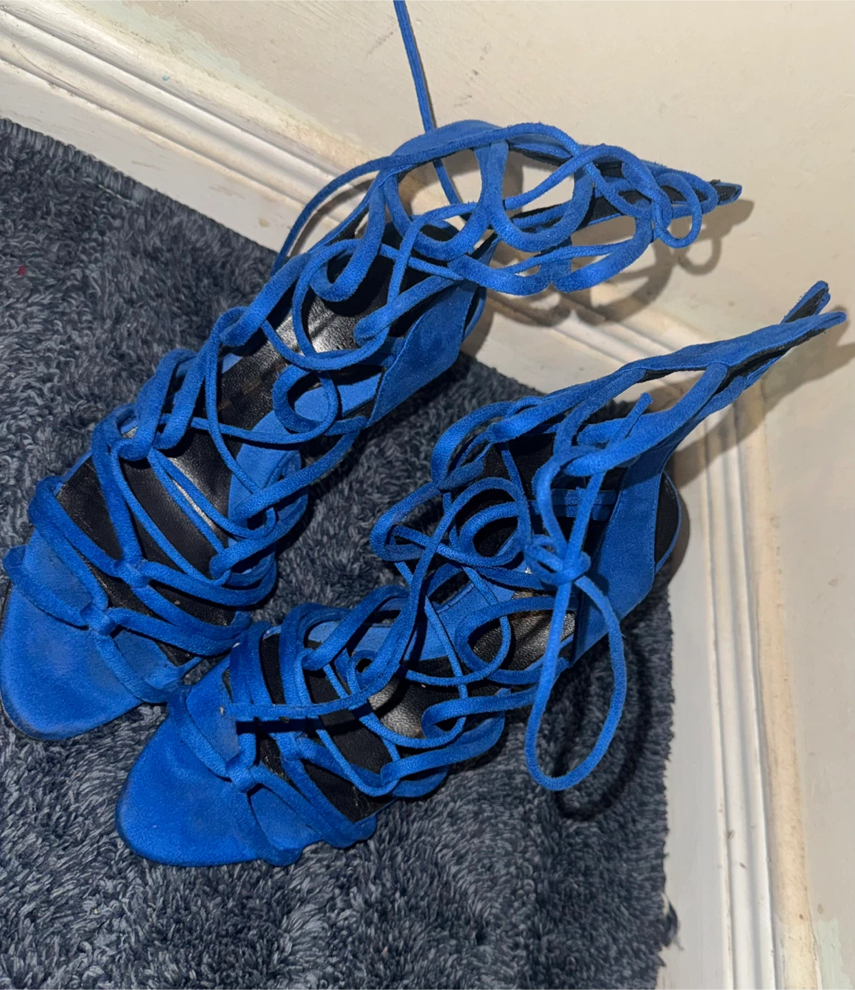 Blue Suede Lace-Up Heels