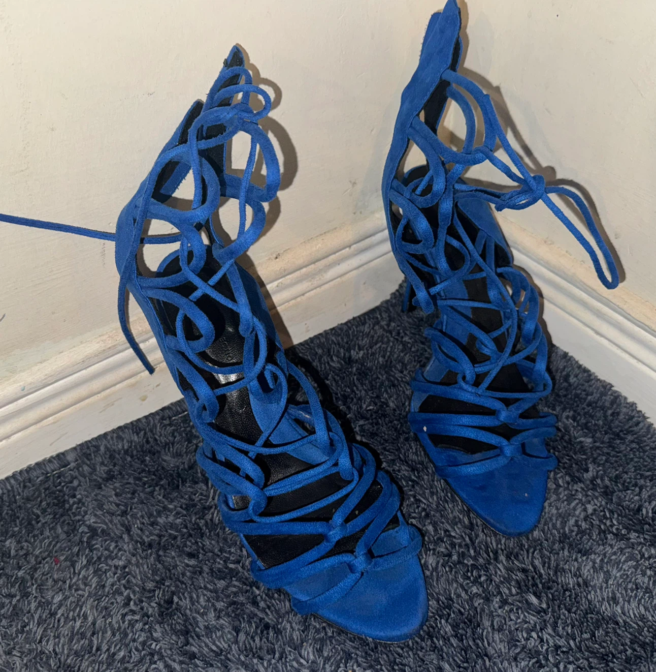 Blue Suede Lace-Up Heels - photo 2