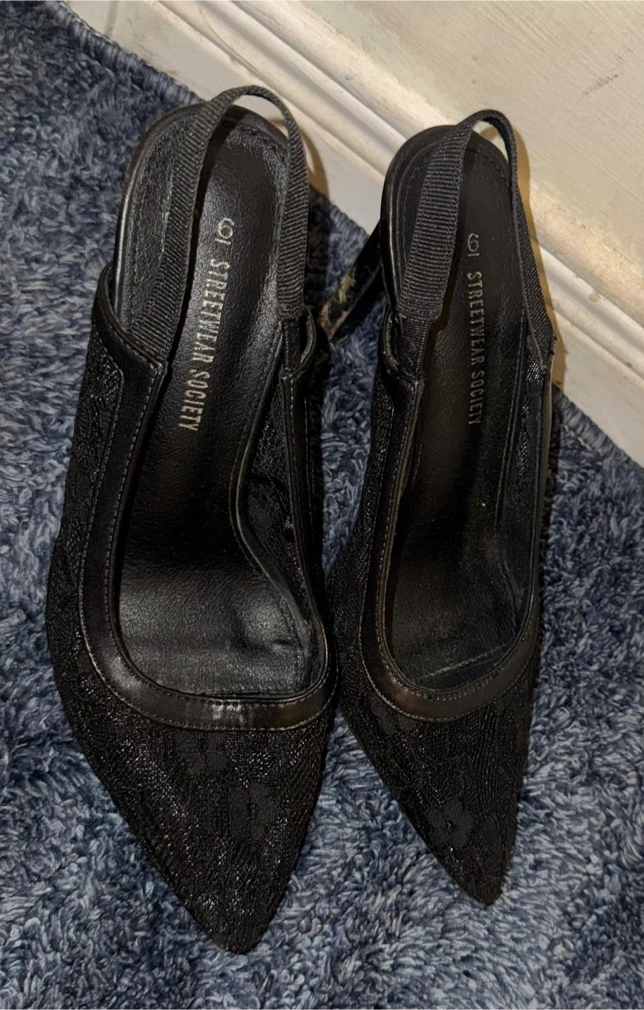 Black Lace Slingback Heels - Streetwear Society