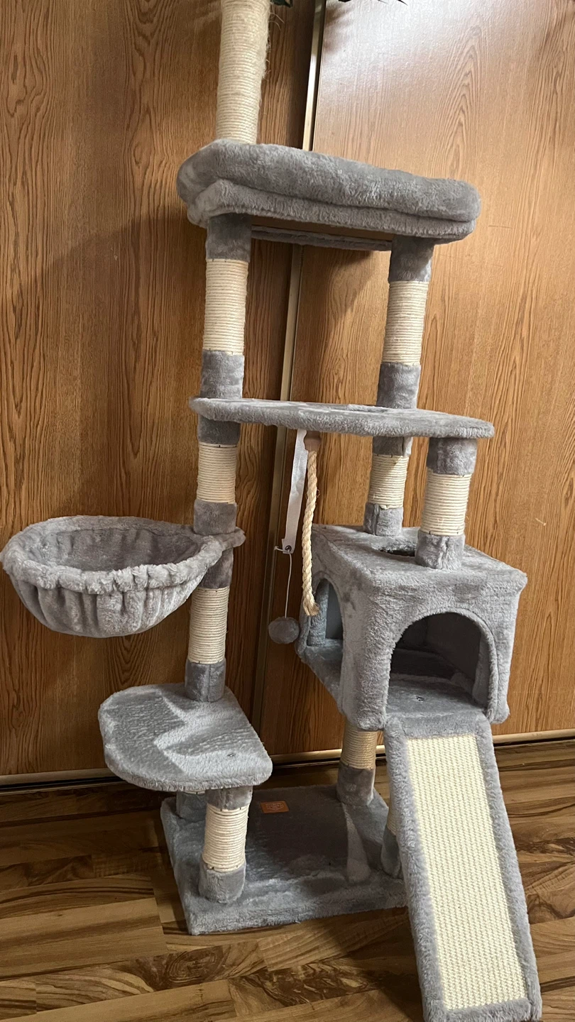 Grey Cat Tree Condo with Perches and Hammock