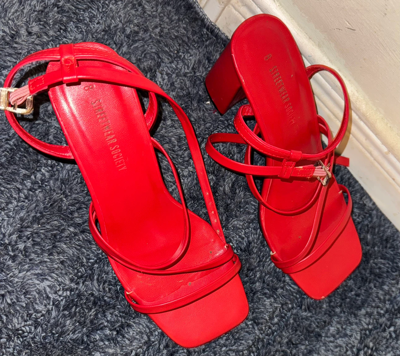 Streetwear Society Red Strappy Block Heels Size 8