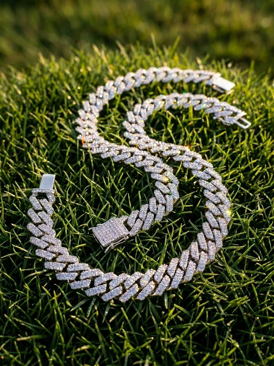 Sparkly Cuban Link Chain Necklace and Bracelet Set