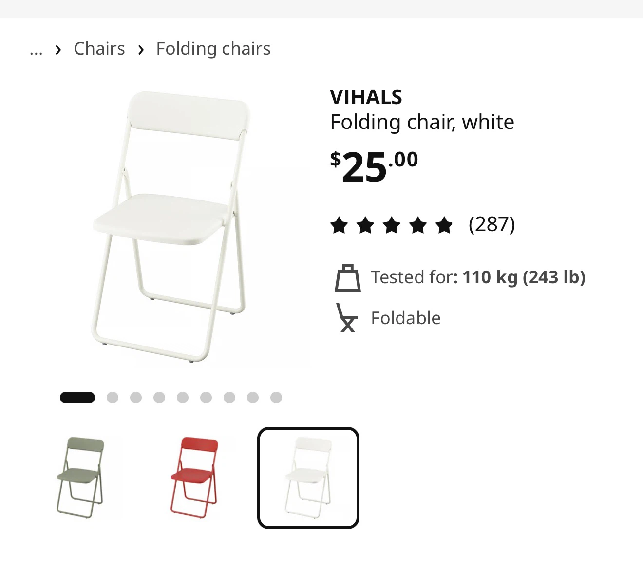 IKEA VIHALS Folding 2 Chairs - White