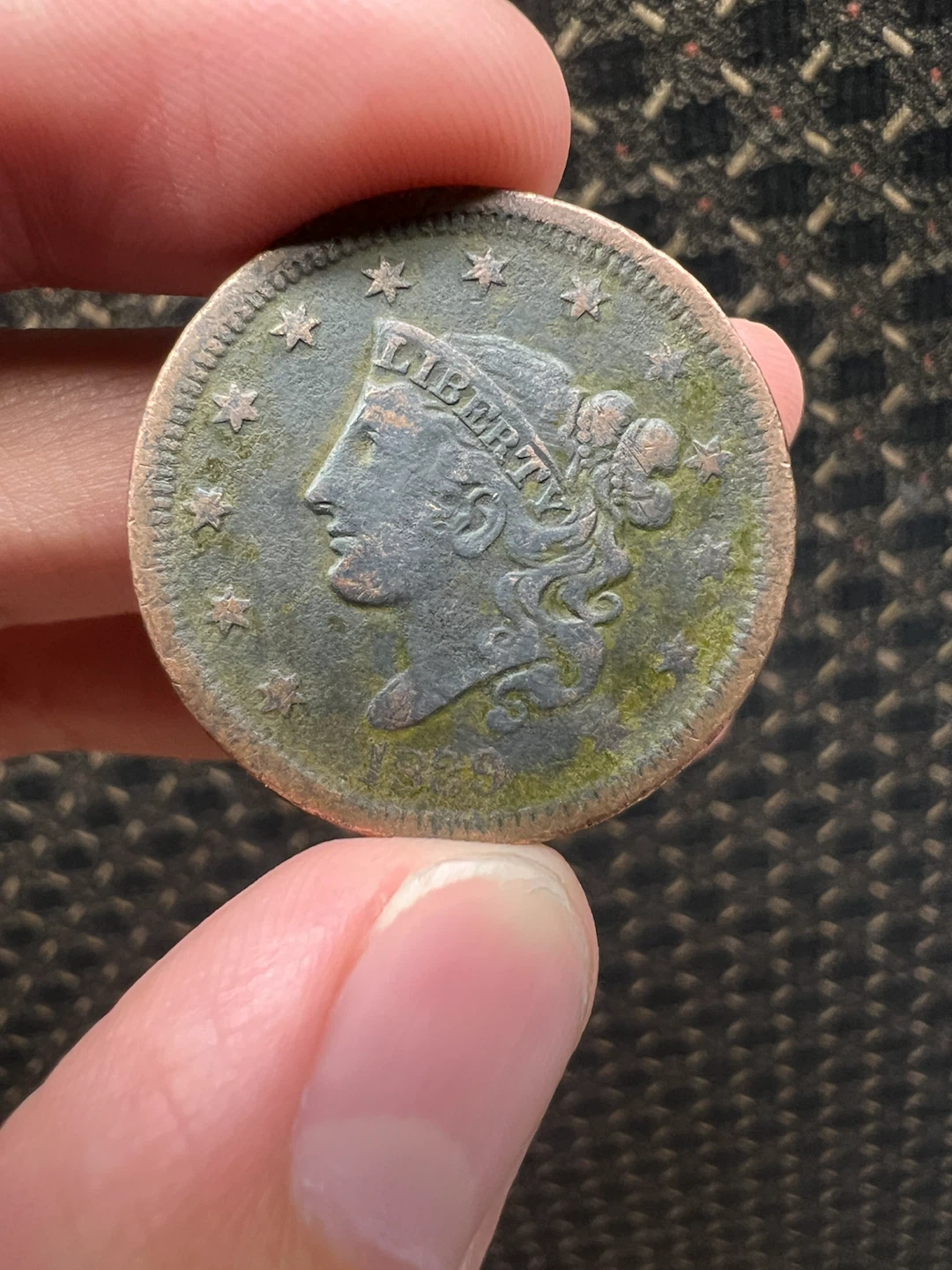 1839 large cent head of 1838 Vf condition coin
