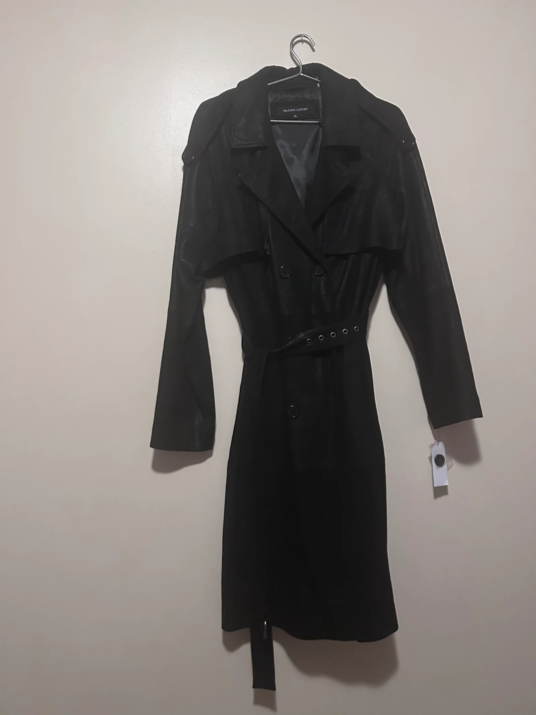 Wilsons Leather Black Genuine Leather Trench Coat