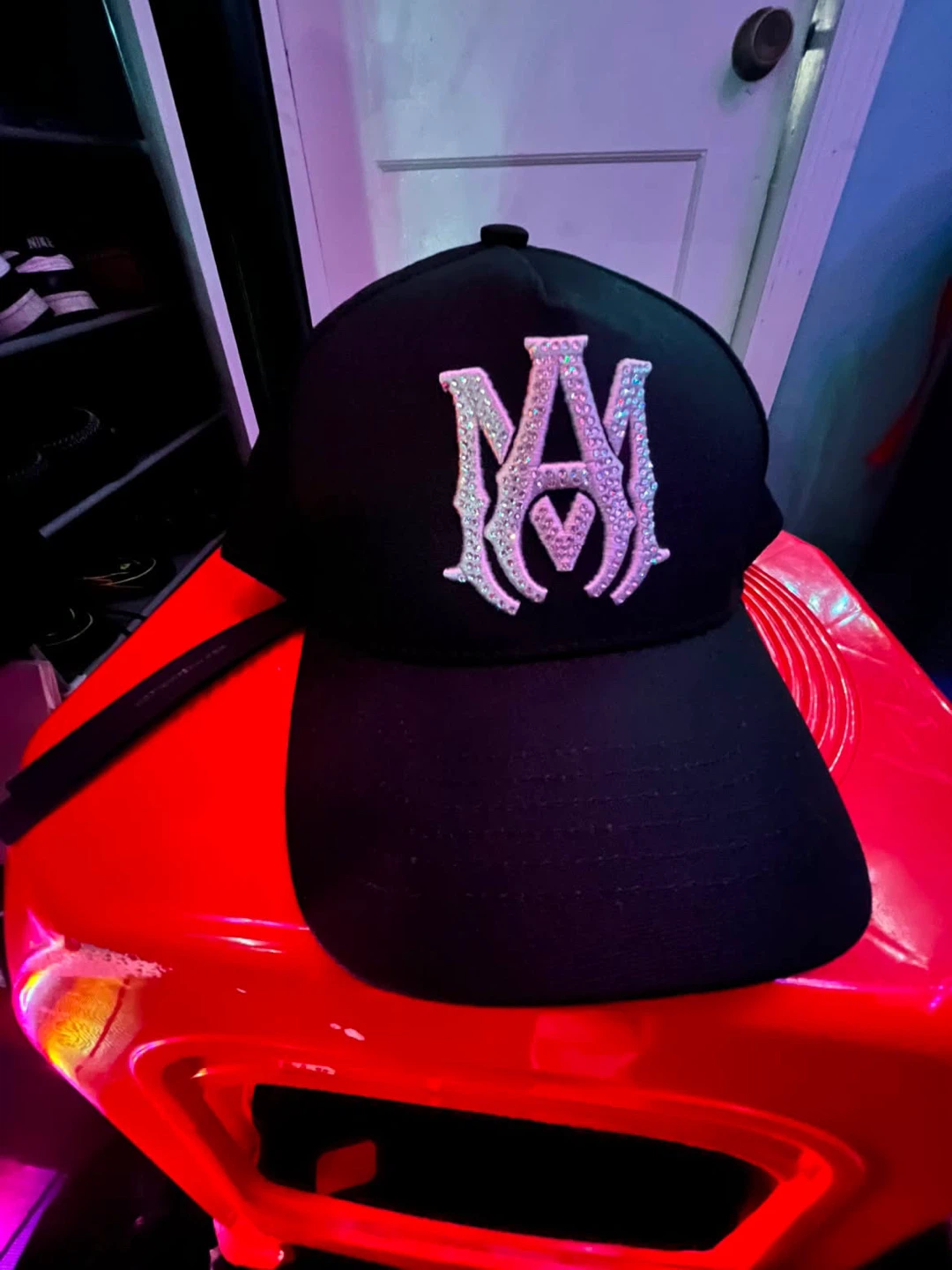 Amiri Black  Cap with Rhinestone Logo