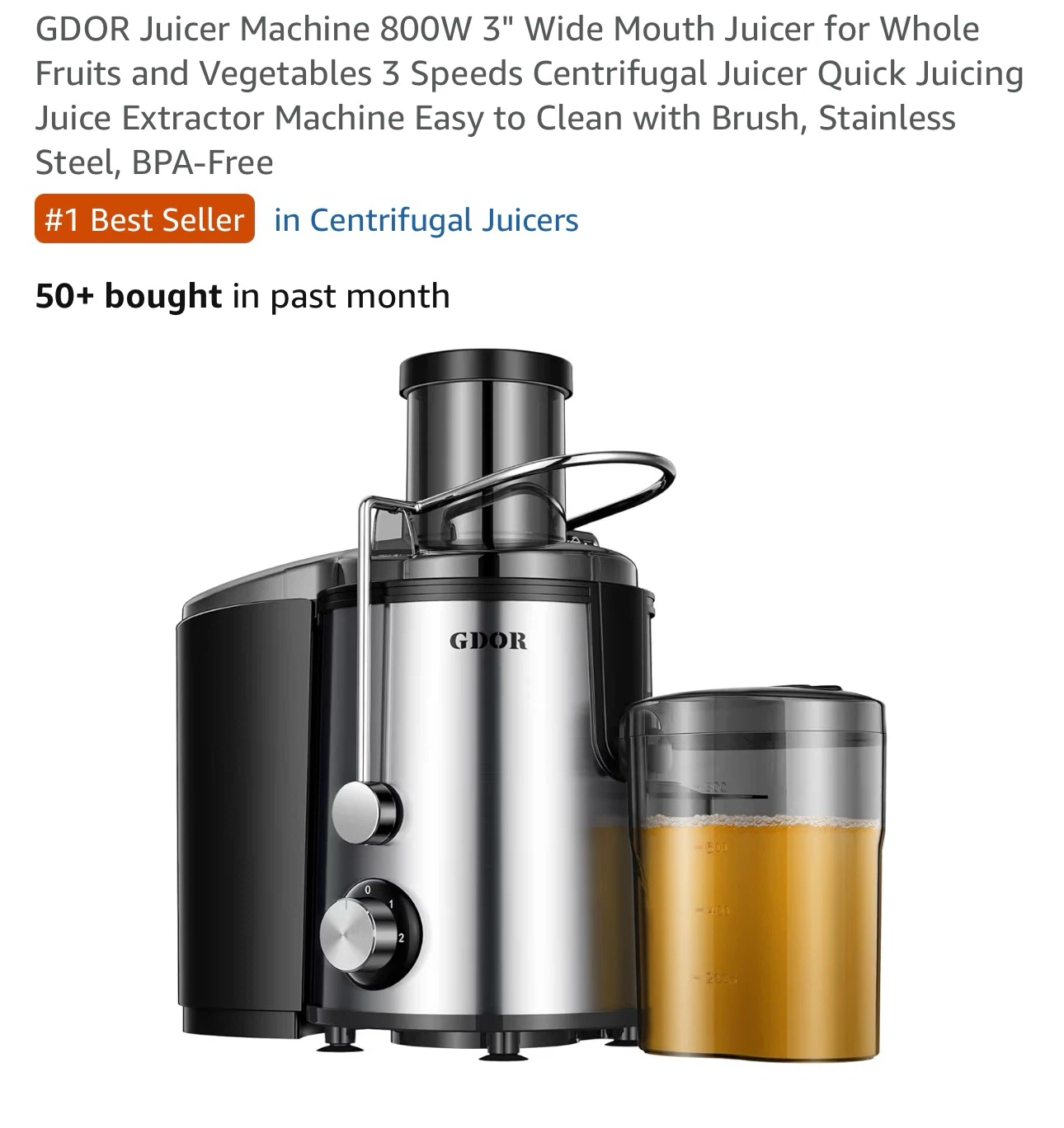 GDOR Juicer 800W 3" Wide Mouth Centrifugal Juicer J211