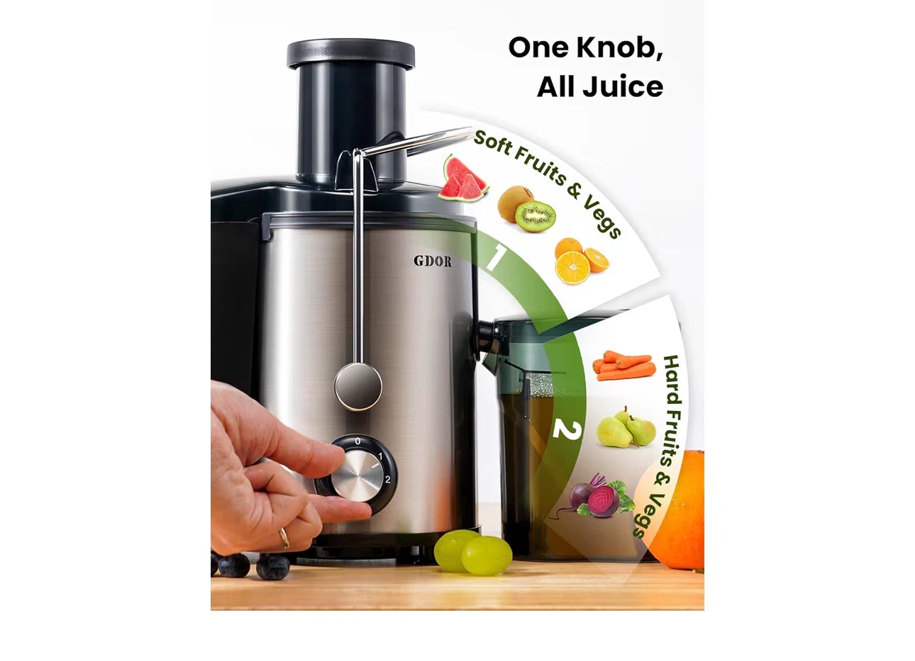 GDOR Juicer 800W 3" Wide Mouth Centrifugal Juicer J211 - photo 2