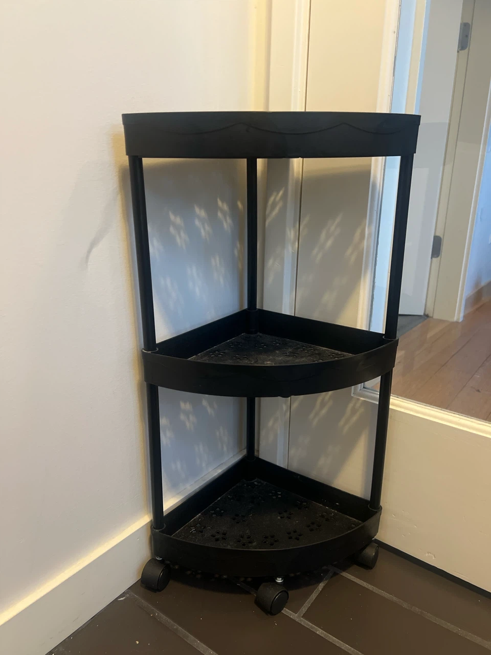 Black 4-Tier Corner Shelf with Wheels - photo 2