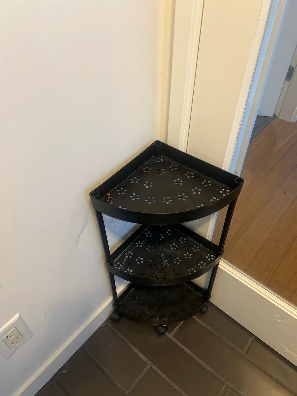 Black 4-Tier Corner Shelf with Wheels - photo 3