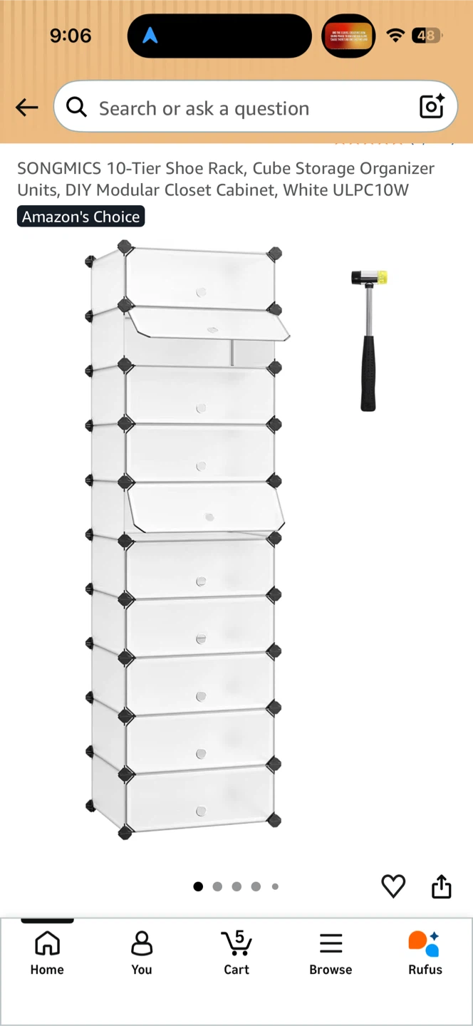 SONGMICS 5-Tier White Shoe Rack