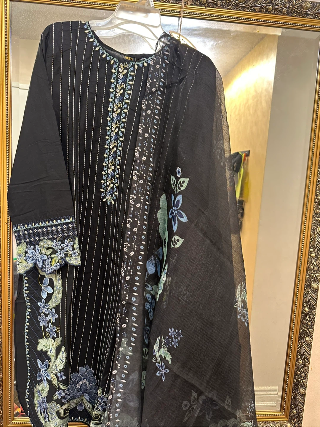 Black Embroidered 3-Piece Suit with Dupatta