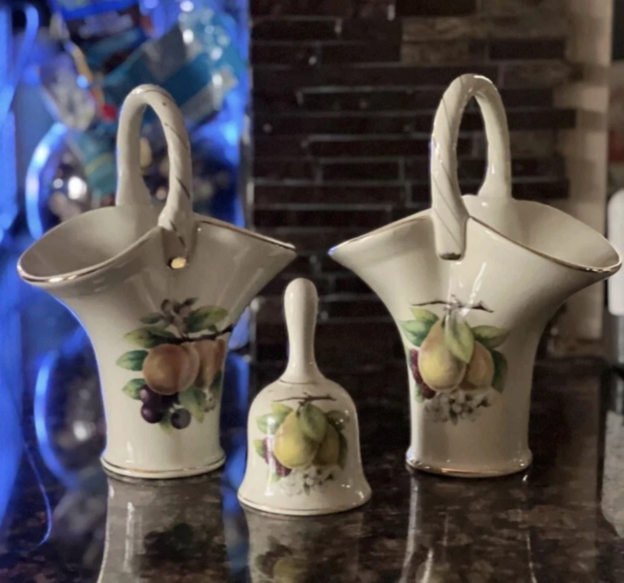 Vintage Beautiful Fruit Basket and Bell Set  by Baum Brothers