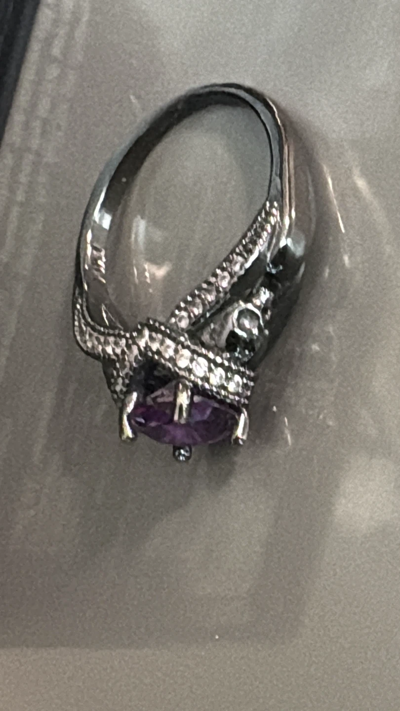 14k Black Solid Gold Ring with Purple Stone