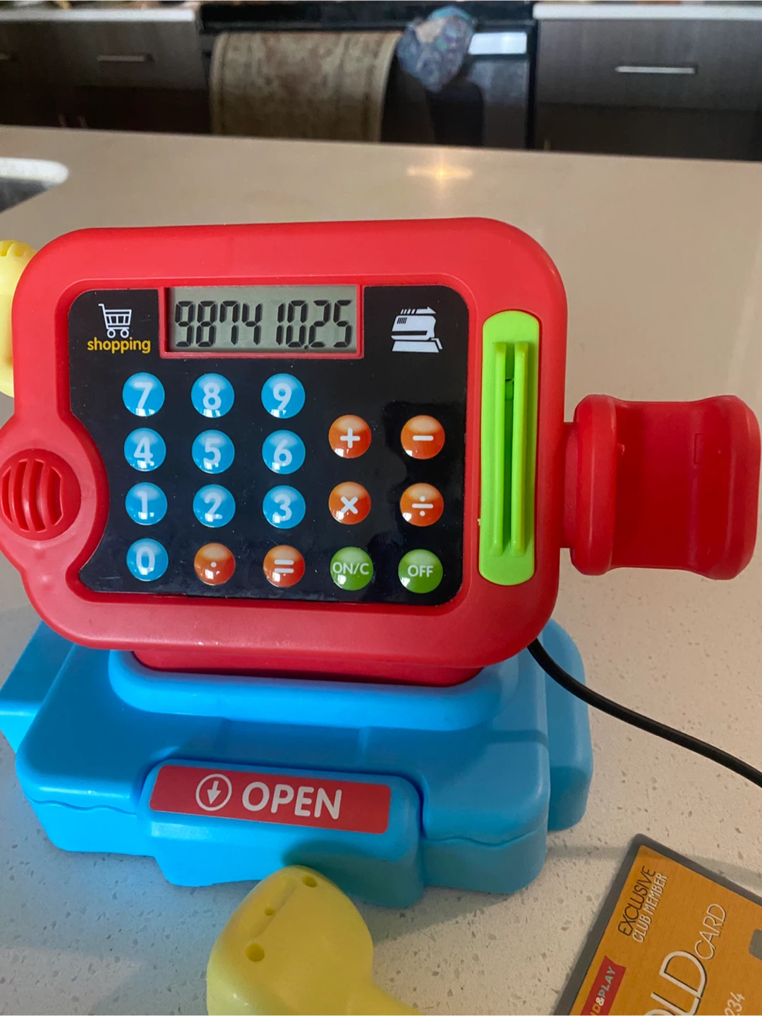 Kids Toy Cash Register with Play Money and Gold Card - photo 3