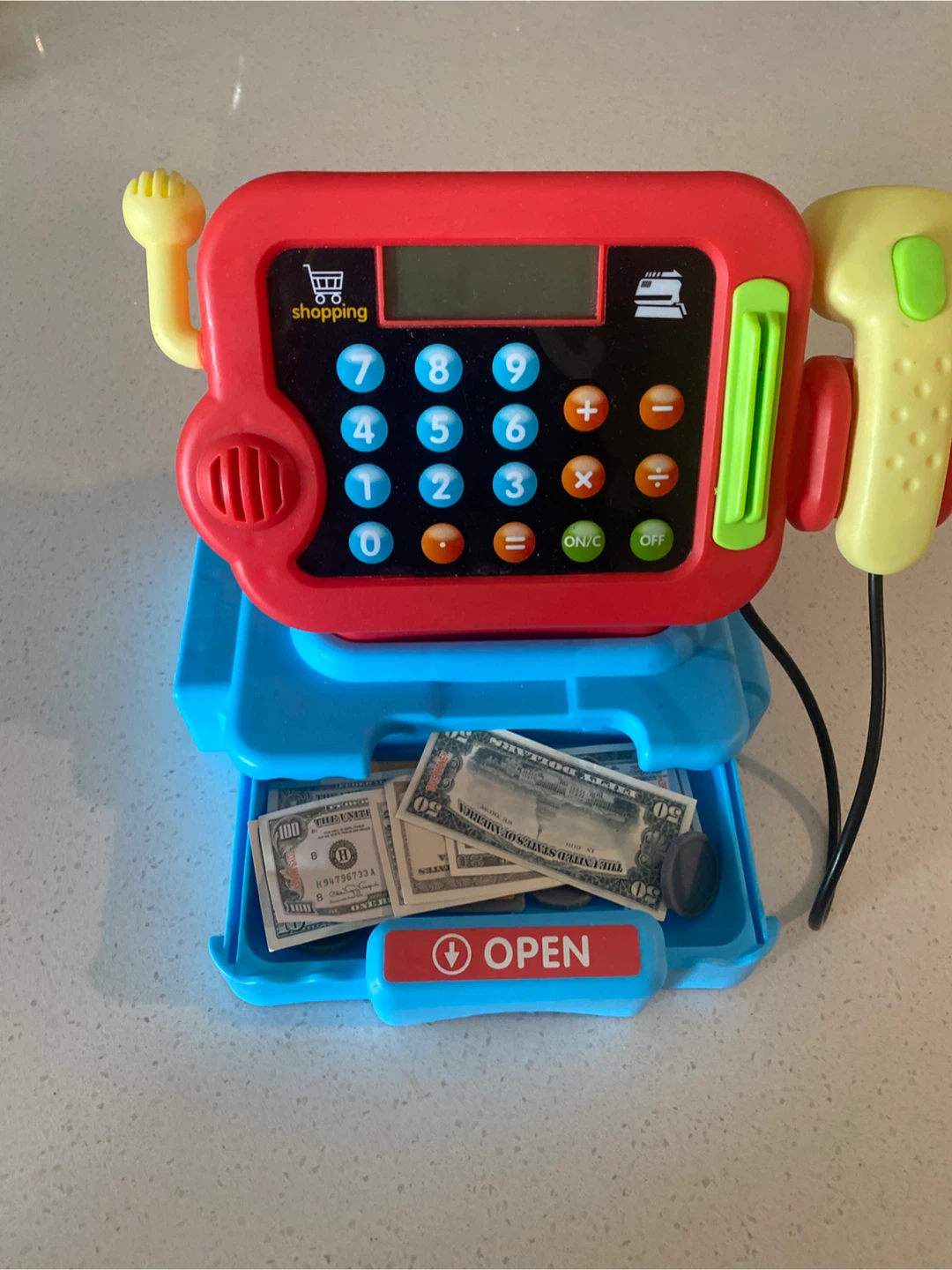Kids Toy Cash Register with Play Money and Gold Card - photo 4