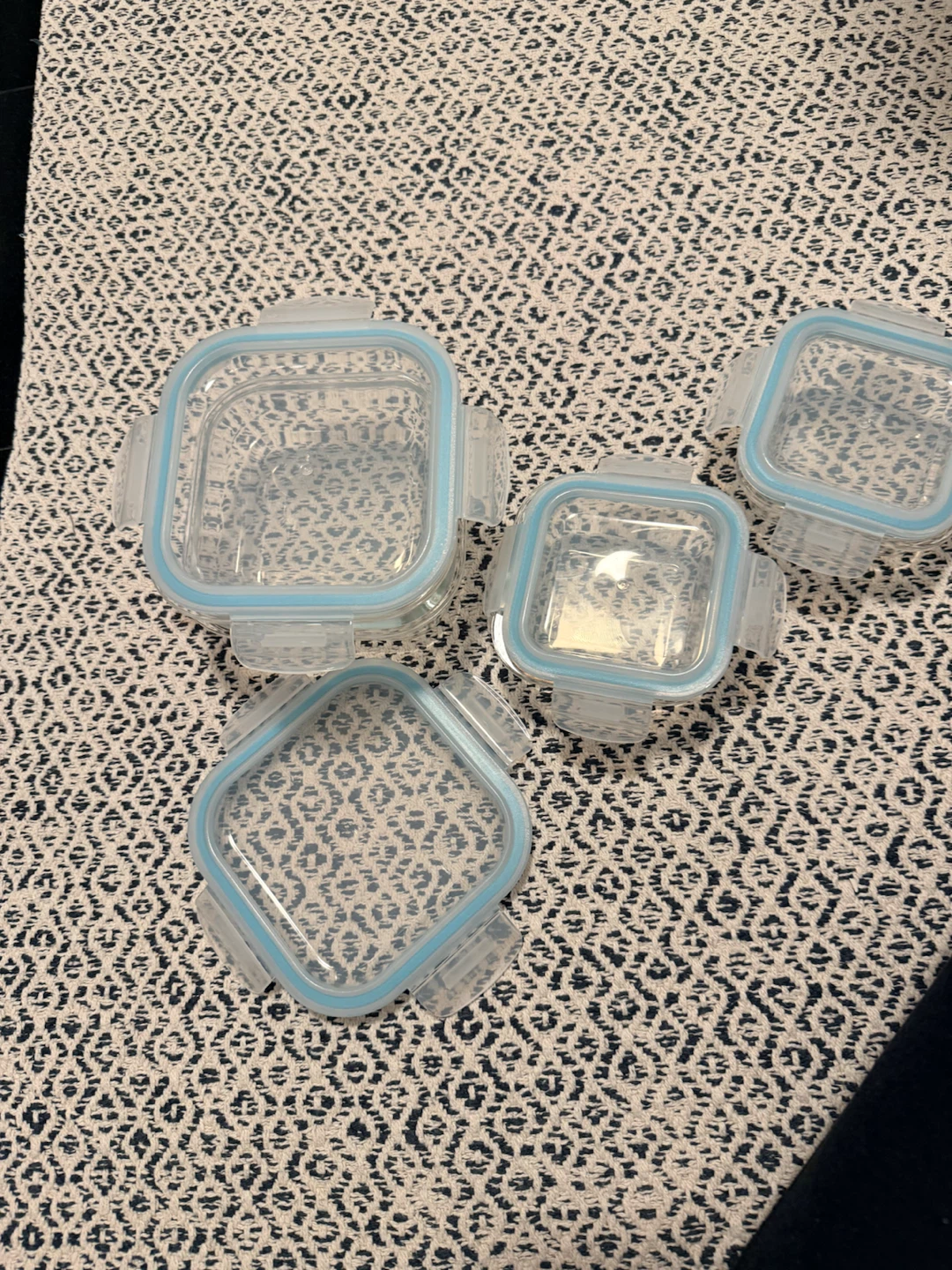 Set of Glasslock Clear Square Glass Tupperware with Blue Lids