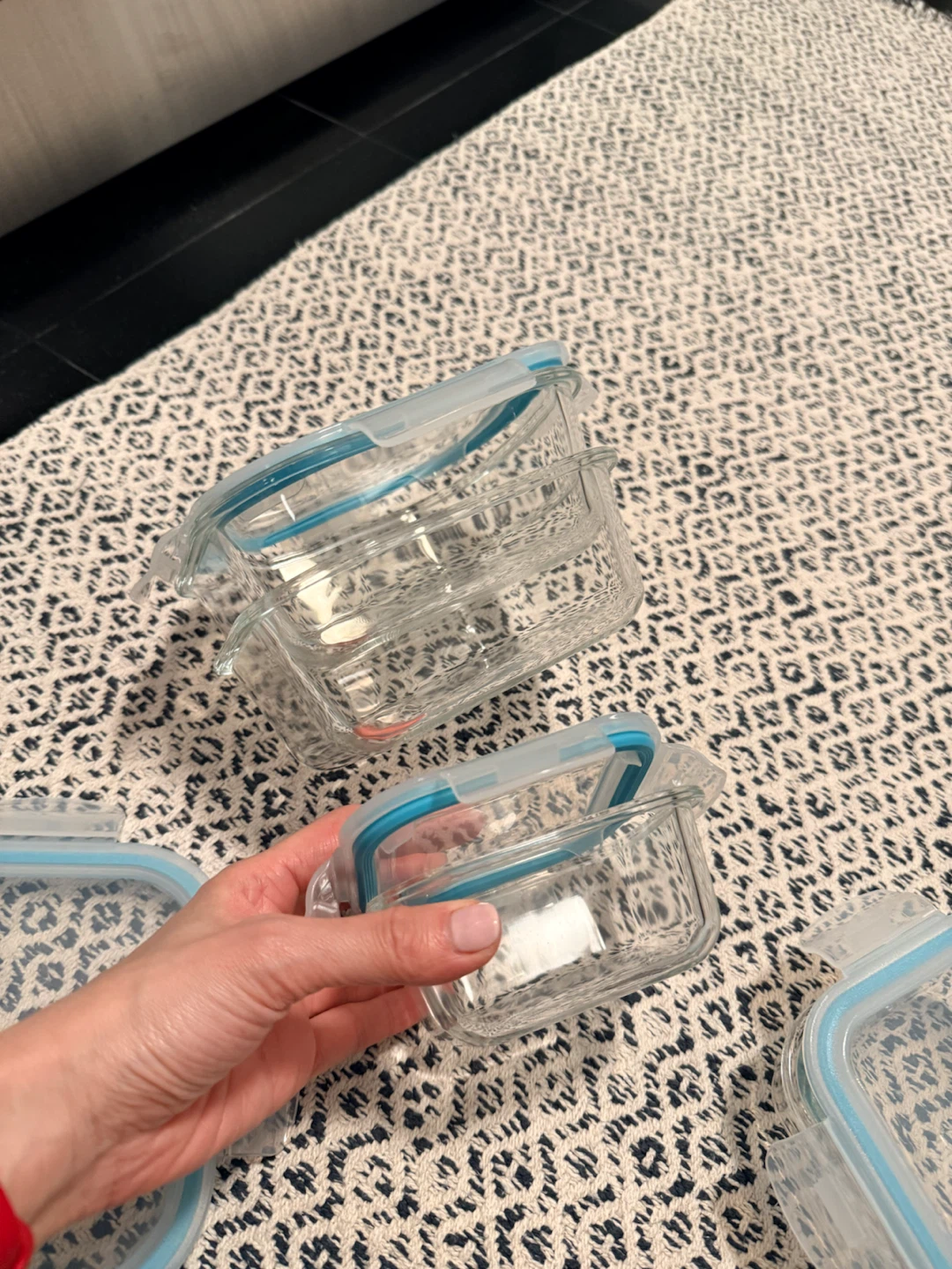 Set of Glasslock Clear Square Glass Tupperware with Blue Lids - photo 2