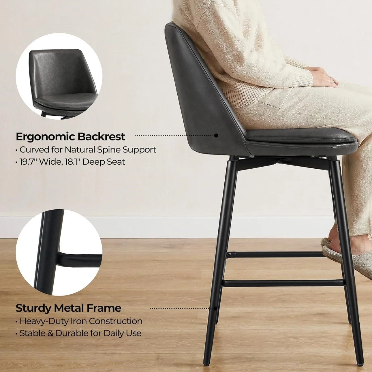 Grey Swivel Counter & Bar Stool - Set of 2 - photo 2