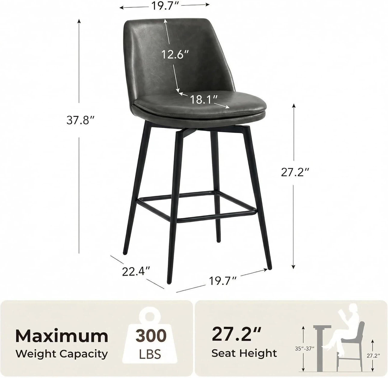 Grey Swivel Counter & Bar Stool - Set of 2 - photo 4