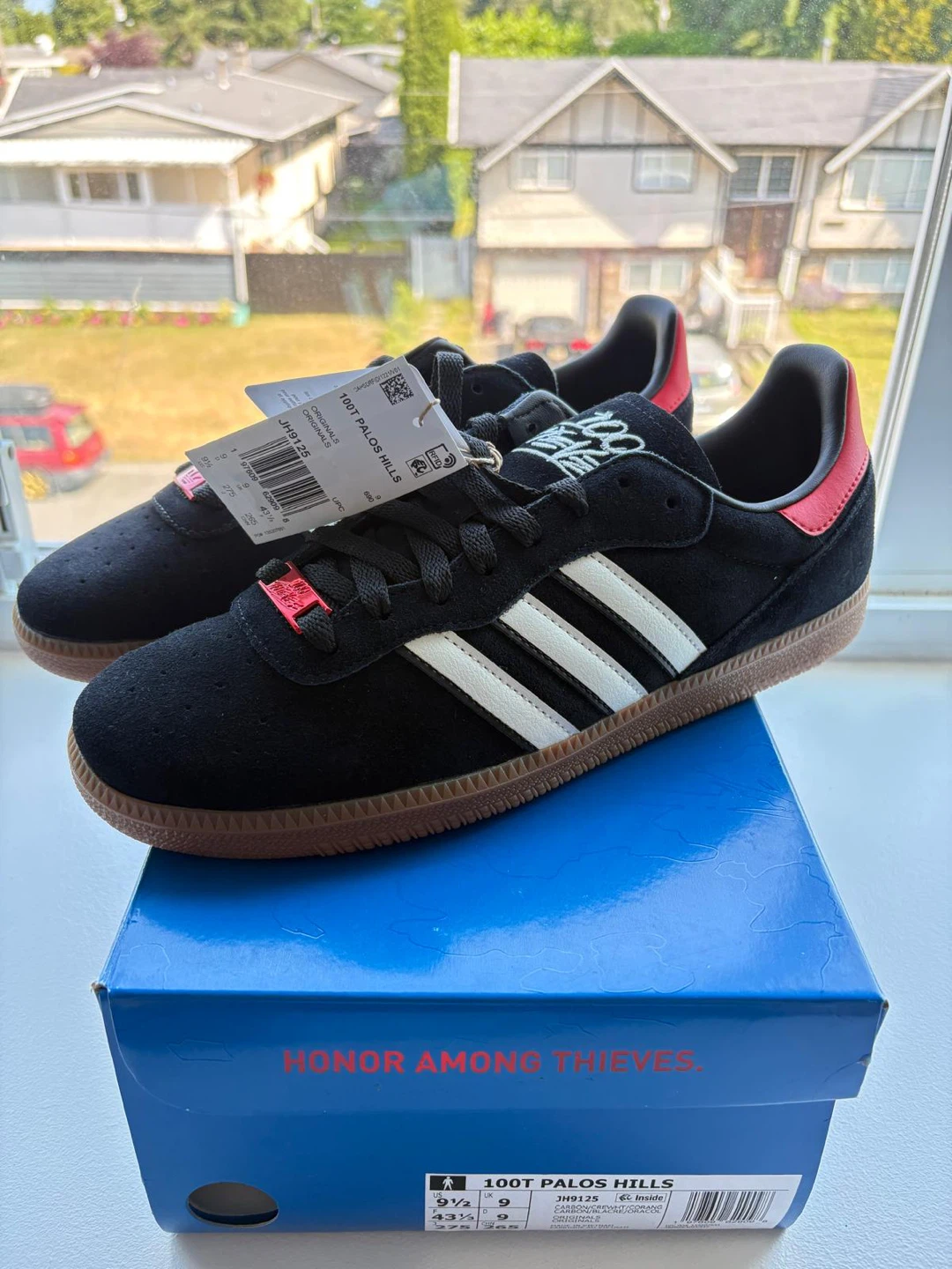 Adidas 100T Palos Hills Black White Red Suede Sneakers