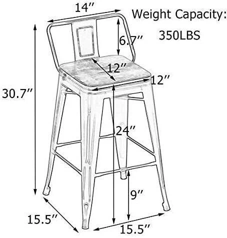 Black Metal Bar Stool with Wood Seat - photo 2