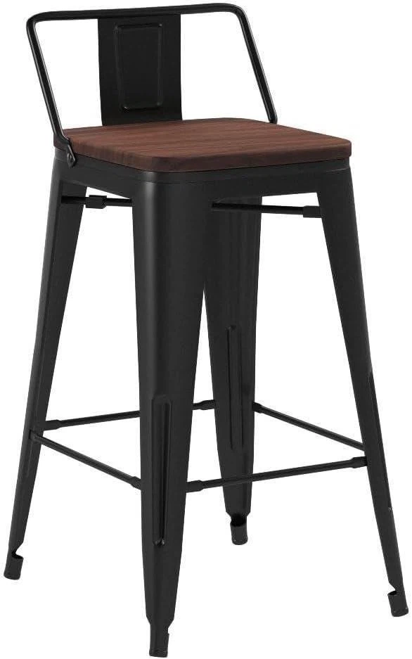 Black Metal Bar Stool with Wood Seat - photo 3