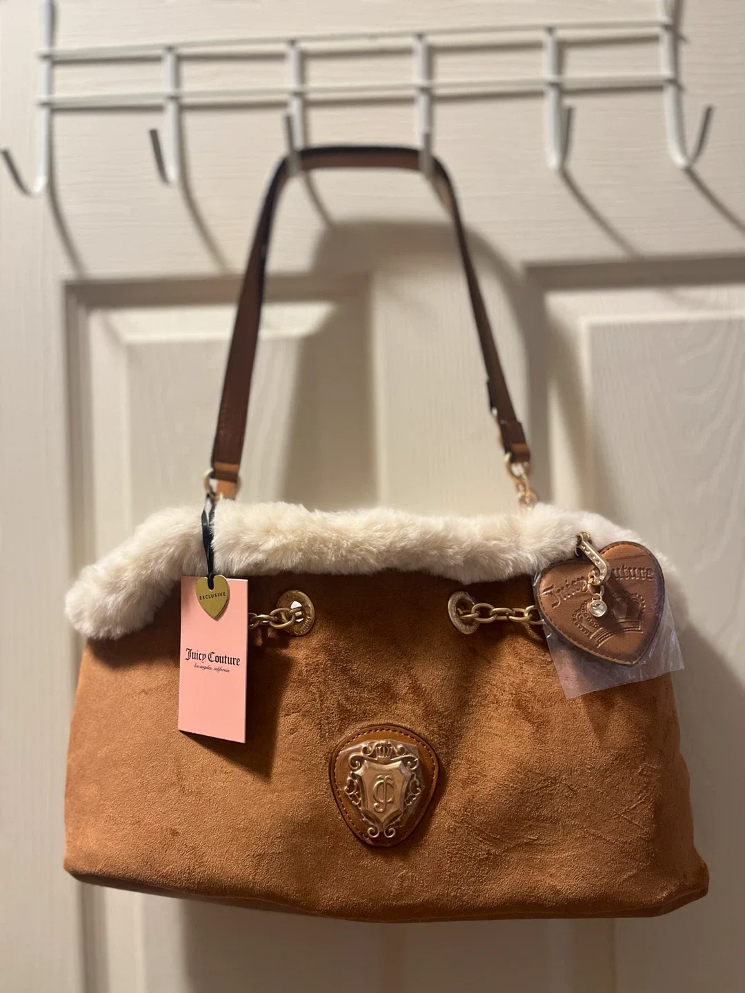 Juicy Couture Glamour Satchel Cinnamon Tan Furry Trim