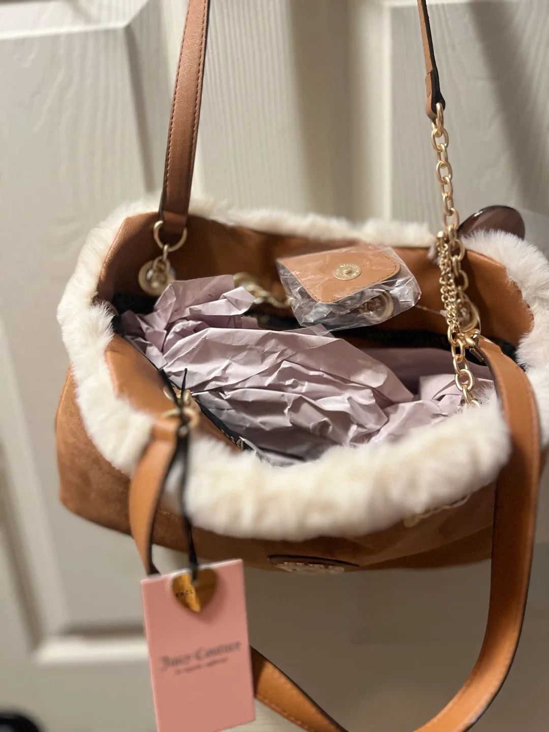 Juicy Couture Glamour Satchel Cinnamon Tan Furry Trim - photo 3