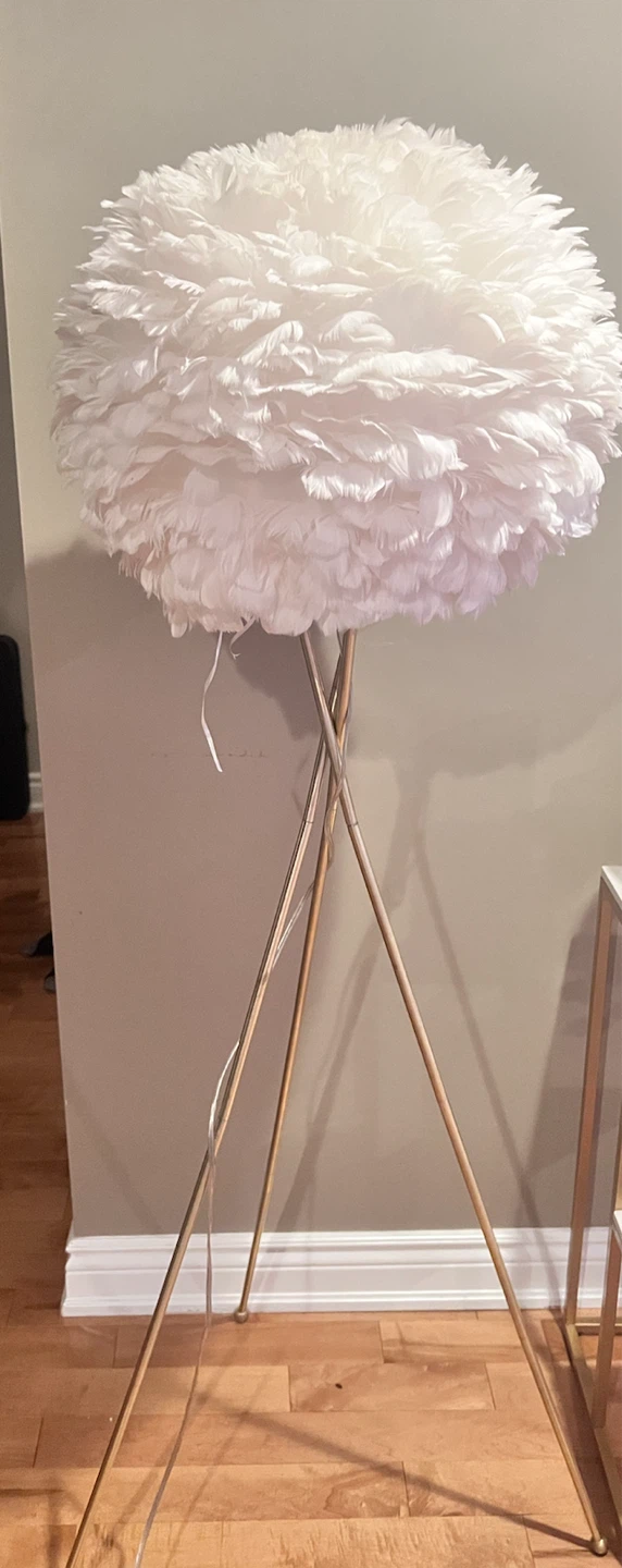 White Feather Floor Lamp with Gold Tripod Base