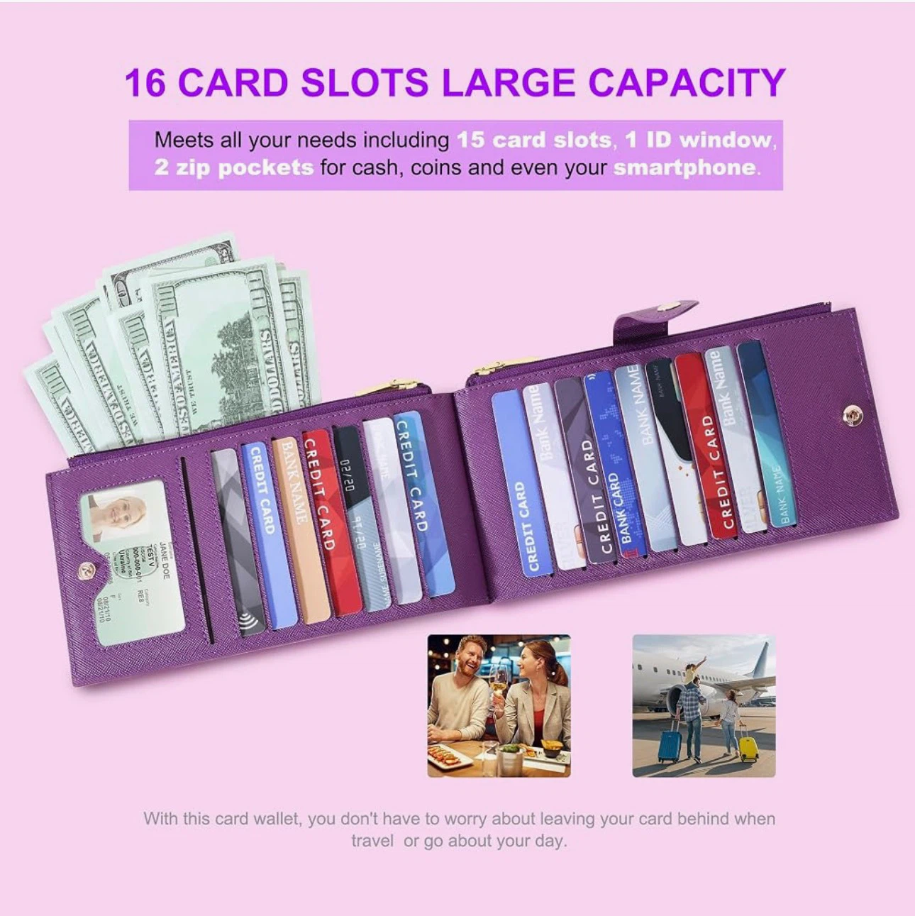 Purple Large Capacity Wallet with 16 Card Slots - photo 2
