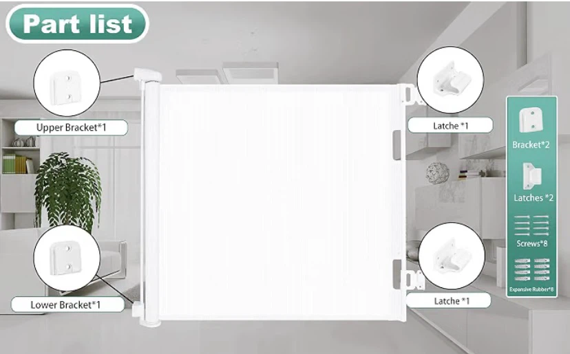 New Retractable Baby Gate 33.8"x55" White - photo 3