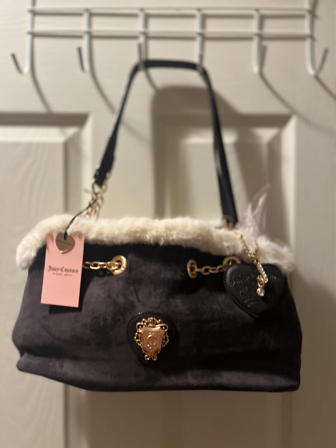 Juicy Couture Velour Handbag with Fur Trim