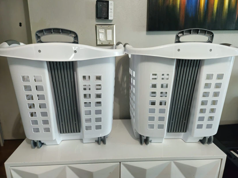 White Laundry Basket with Wheels (Set of 2)