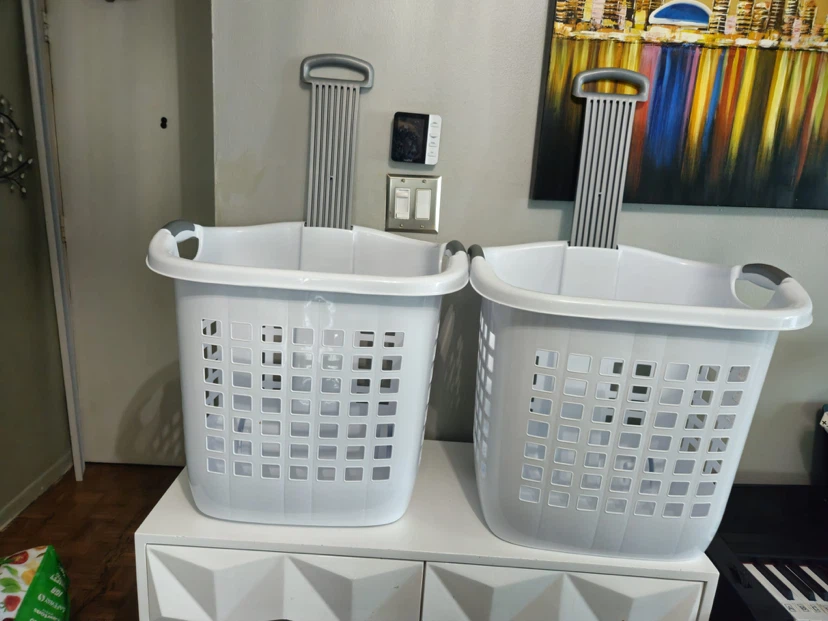 White Laundry Basket with Wheels (Set of 2) - photo 2