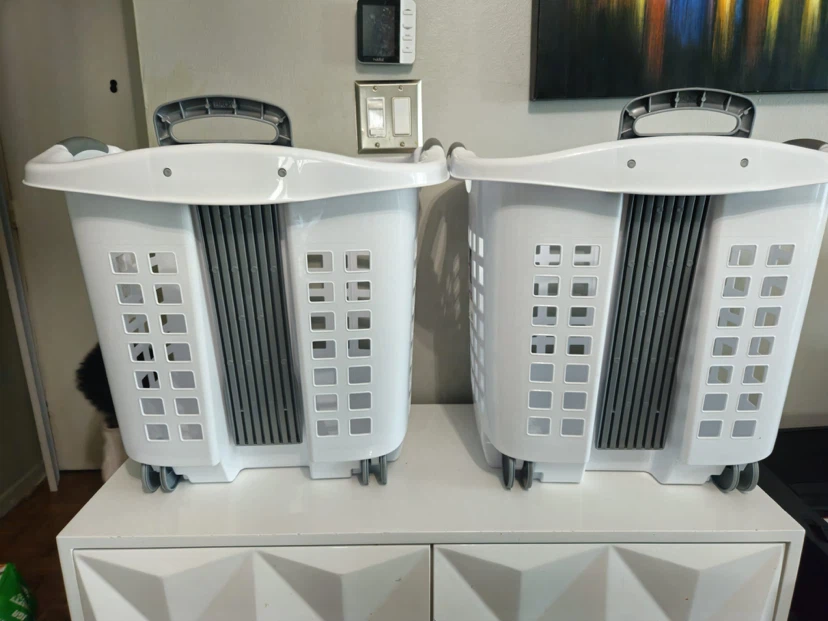 White Laundry Basket with Wheels (Set of 2) - photo 3