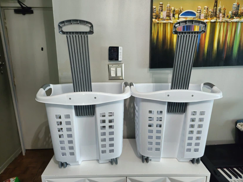 White Laundry Basket with Wheels (Set of 2) - photo 4