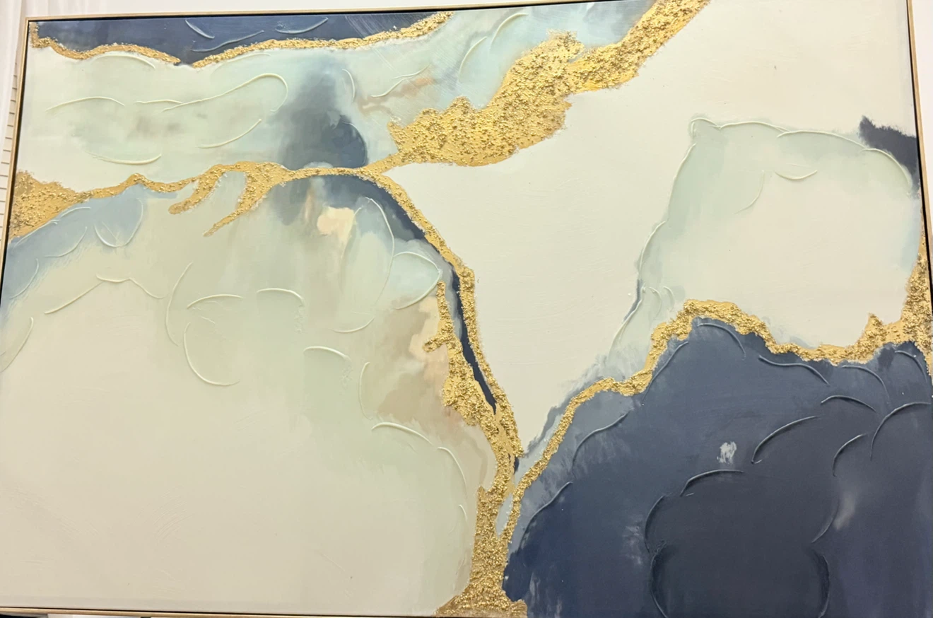 Abstract Gold and Blue Textured Wall Art