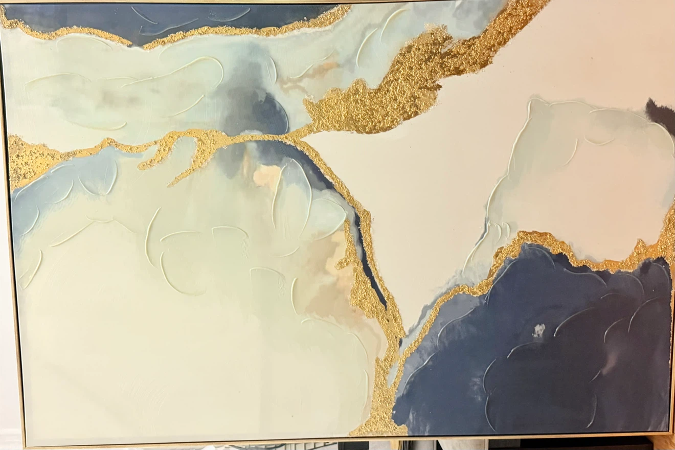 Abstract Gold and Blue Textured Wall Art - photo 2