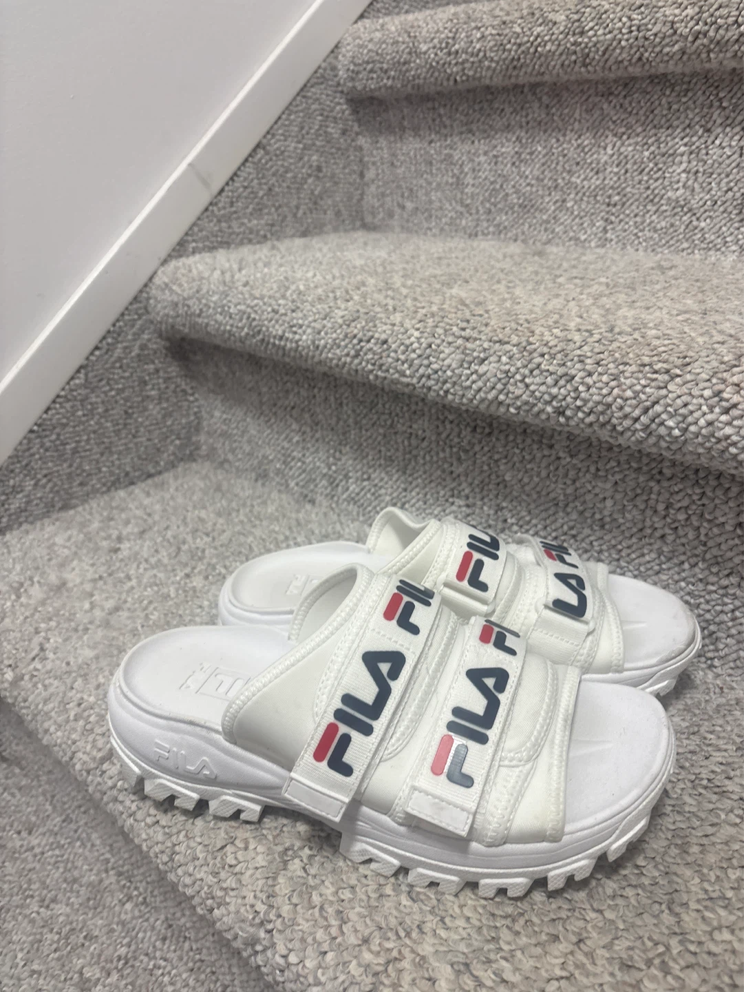 White Fila Slides - Size 8