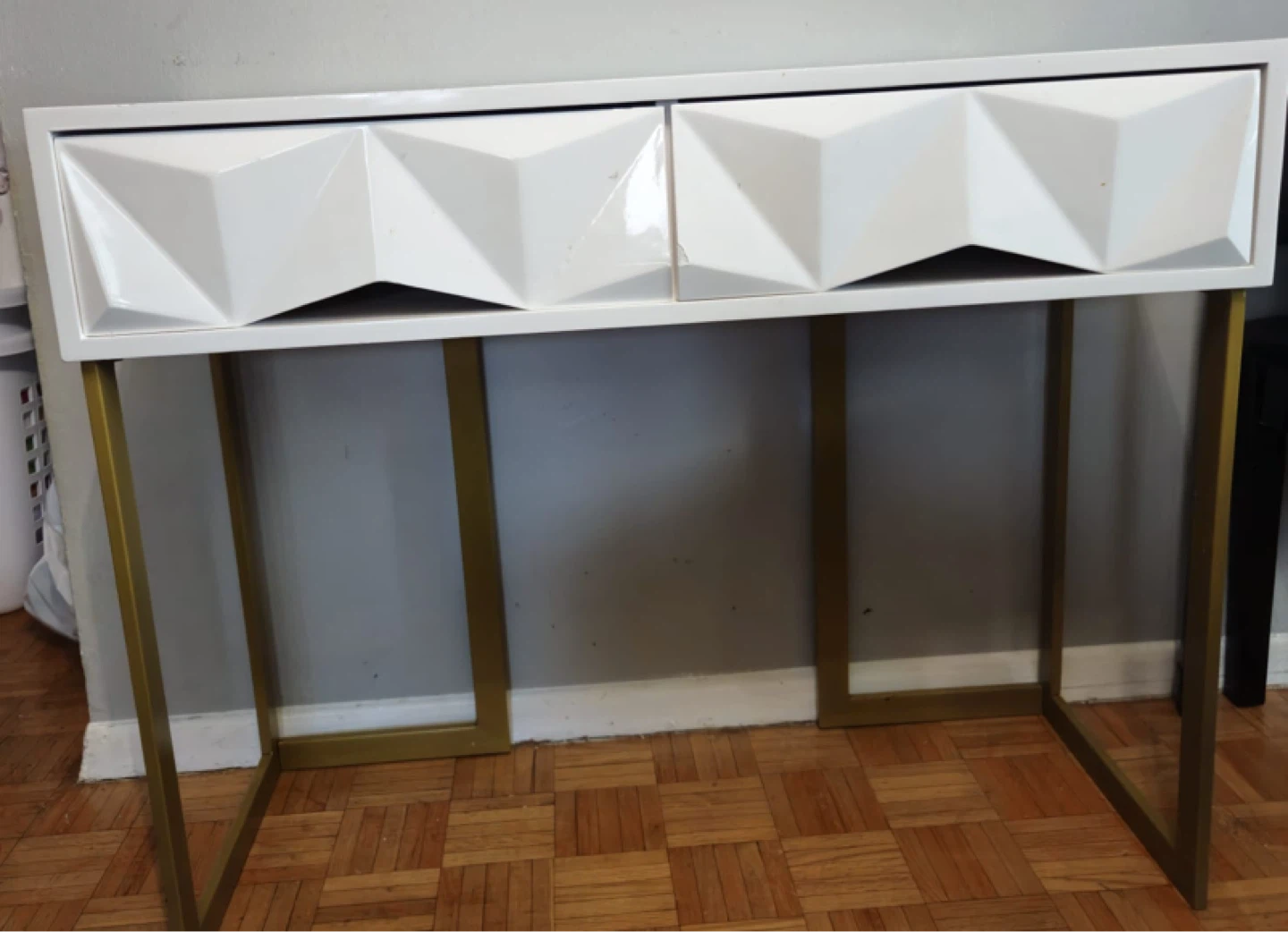 White Console Table with Gold Legs - photo 2