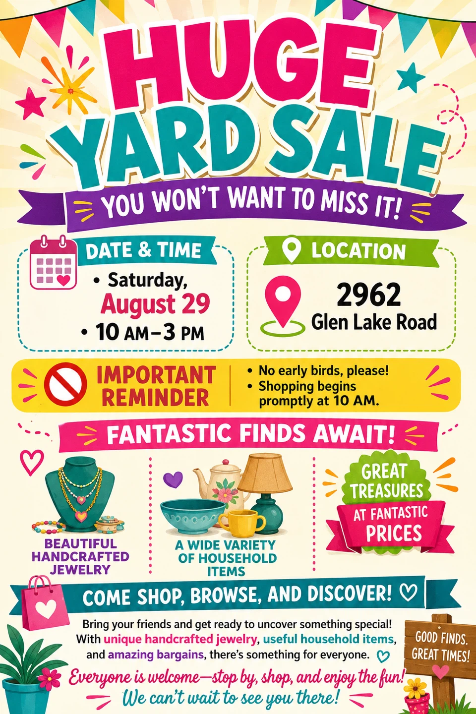 Huge Yard Sale - Saturday, August 29