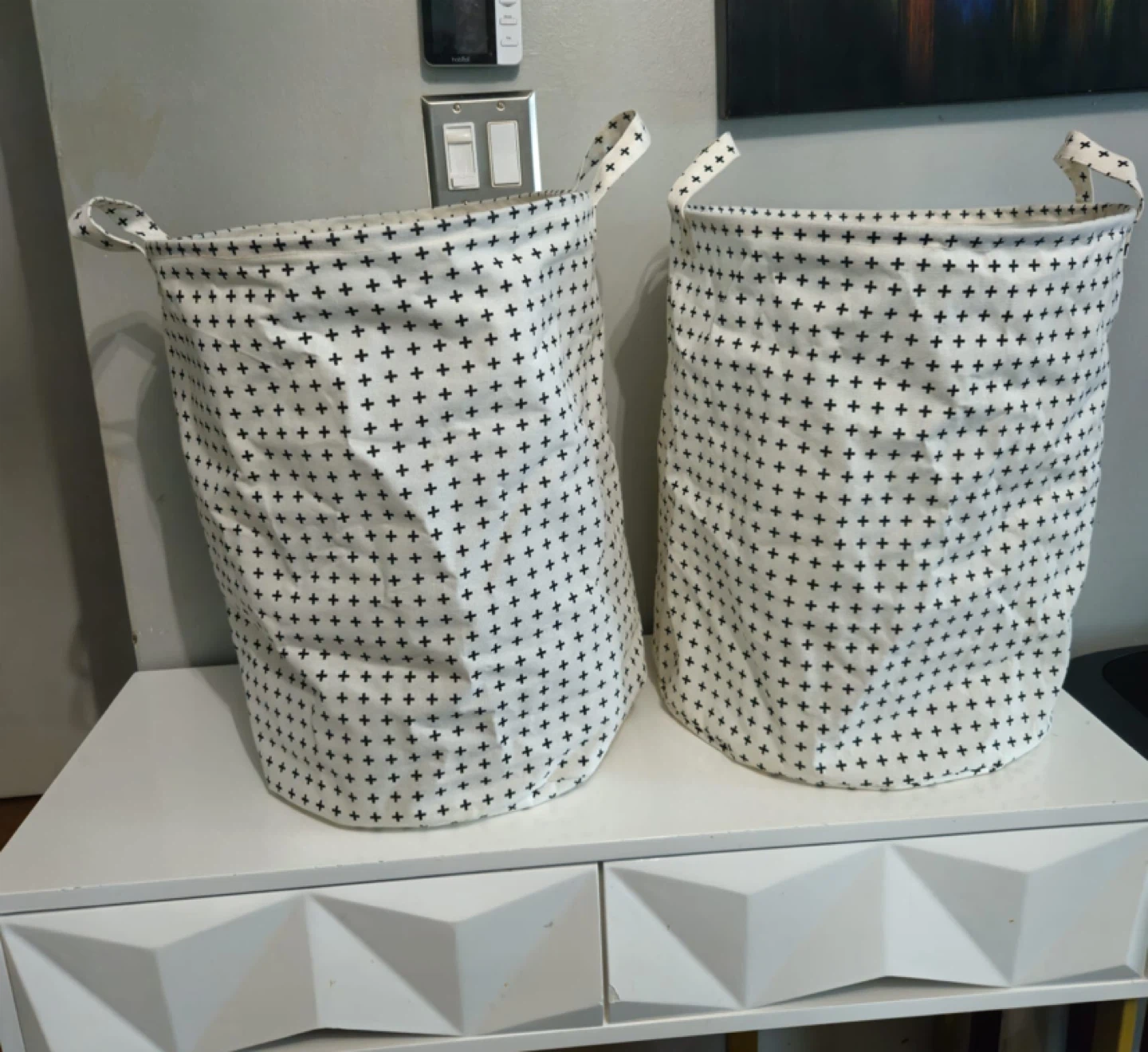 Fabric Storage Basket with Plus Sign Pattern
